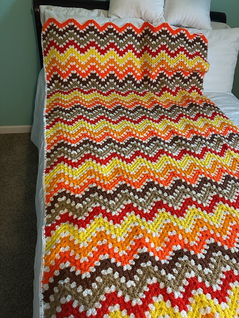 72&Prime;x43&Prime; Handmade Afghan Fall Colors Chevron Zig Zag Blanket Crochet Multicolor
