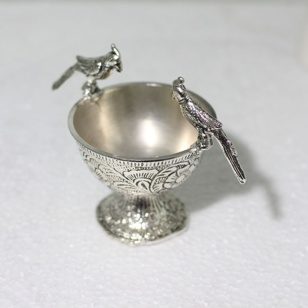 Handcrafted Silver Decorative Bowls Set | Floral Engraved Pair
