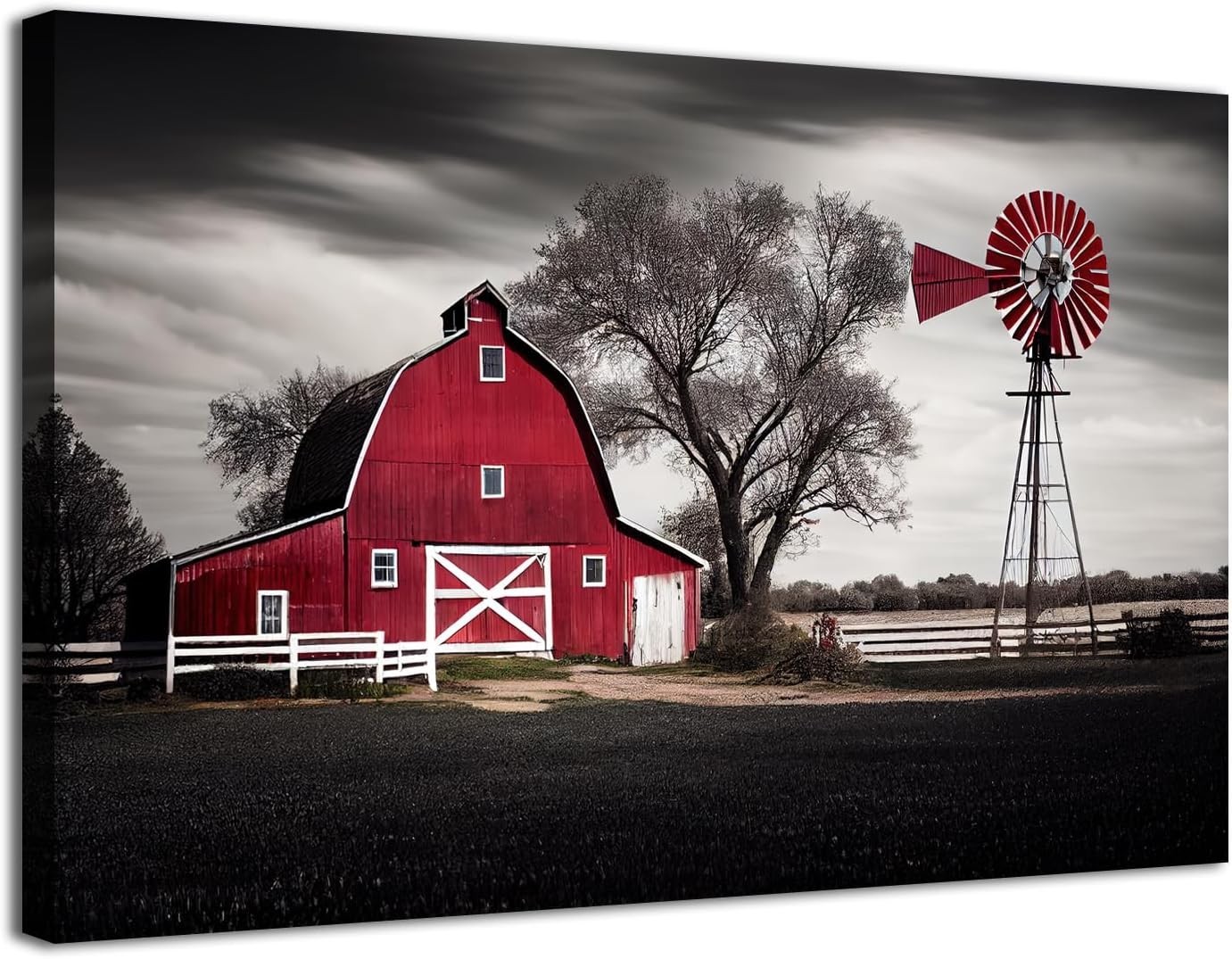 12×16 Red Barn & Windmill Artwork – Rustic Farmhouse Canvas for Any Room