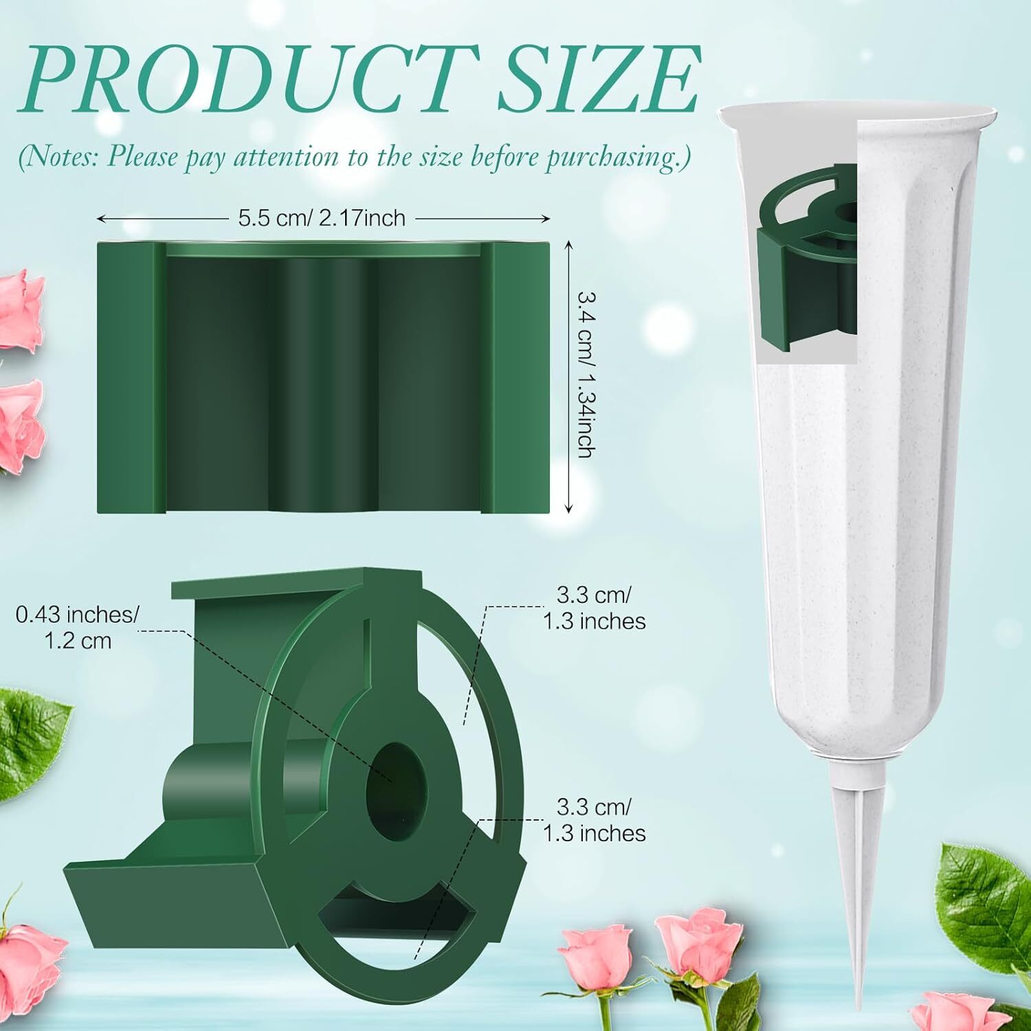 2 Pcs Cemetery Vase Inserts Plastic Cemetery Flower Holder for Grave Vase 4 H…