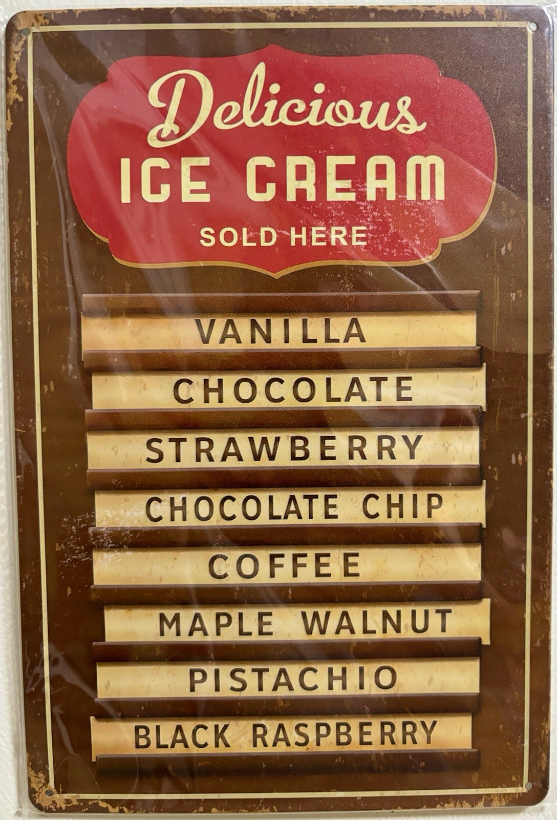 TIN SIGN 8×12 Ice Cream Flavors Vanilla Chocolate Strawberry Coffee Dessert DD21
