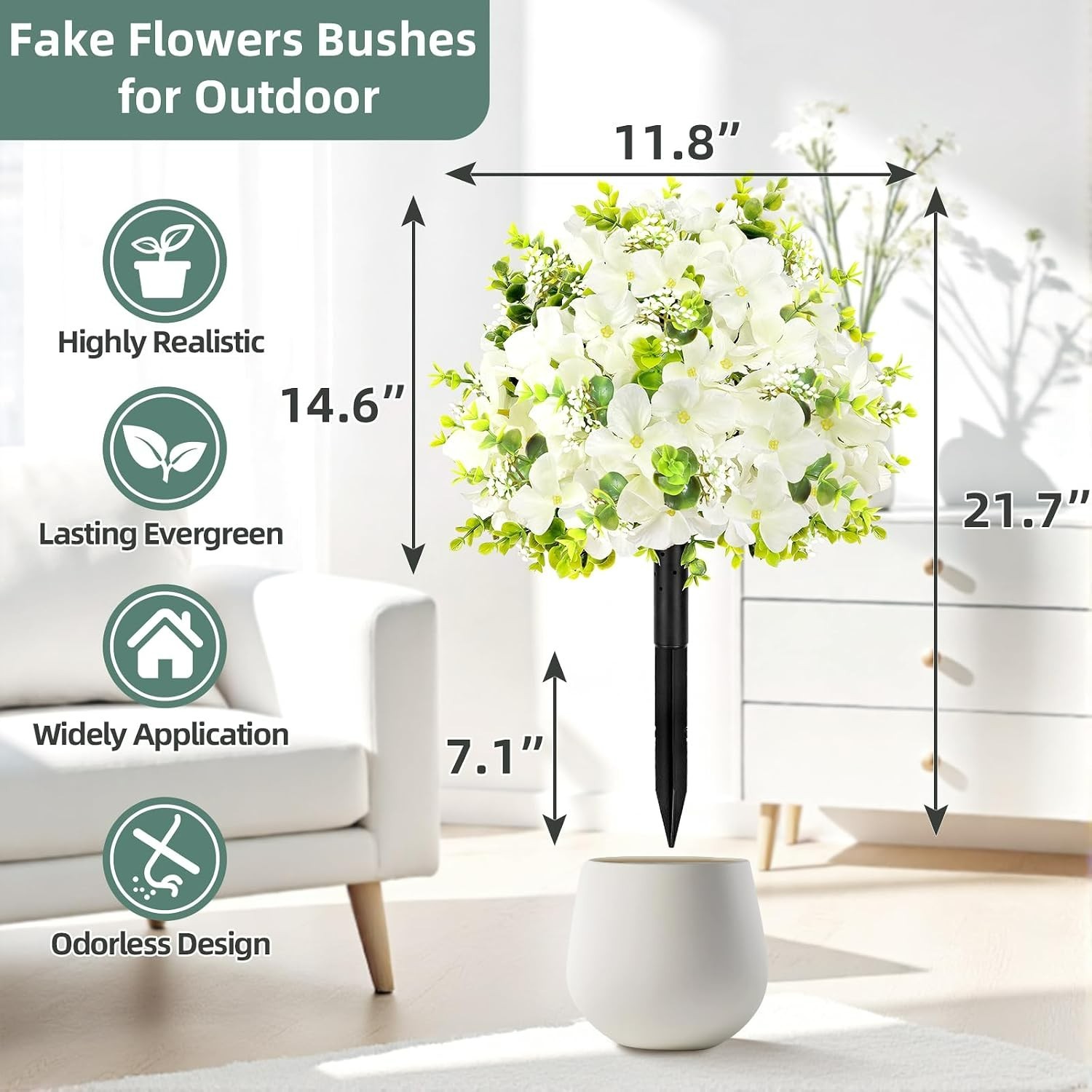 2 Pack Artificial Flowers Topiary Ball Tree, 21.7&Prime; Fake Plants with Ground Spike