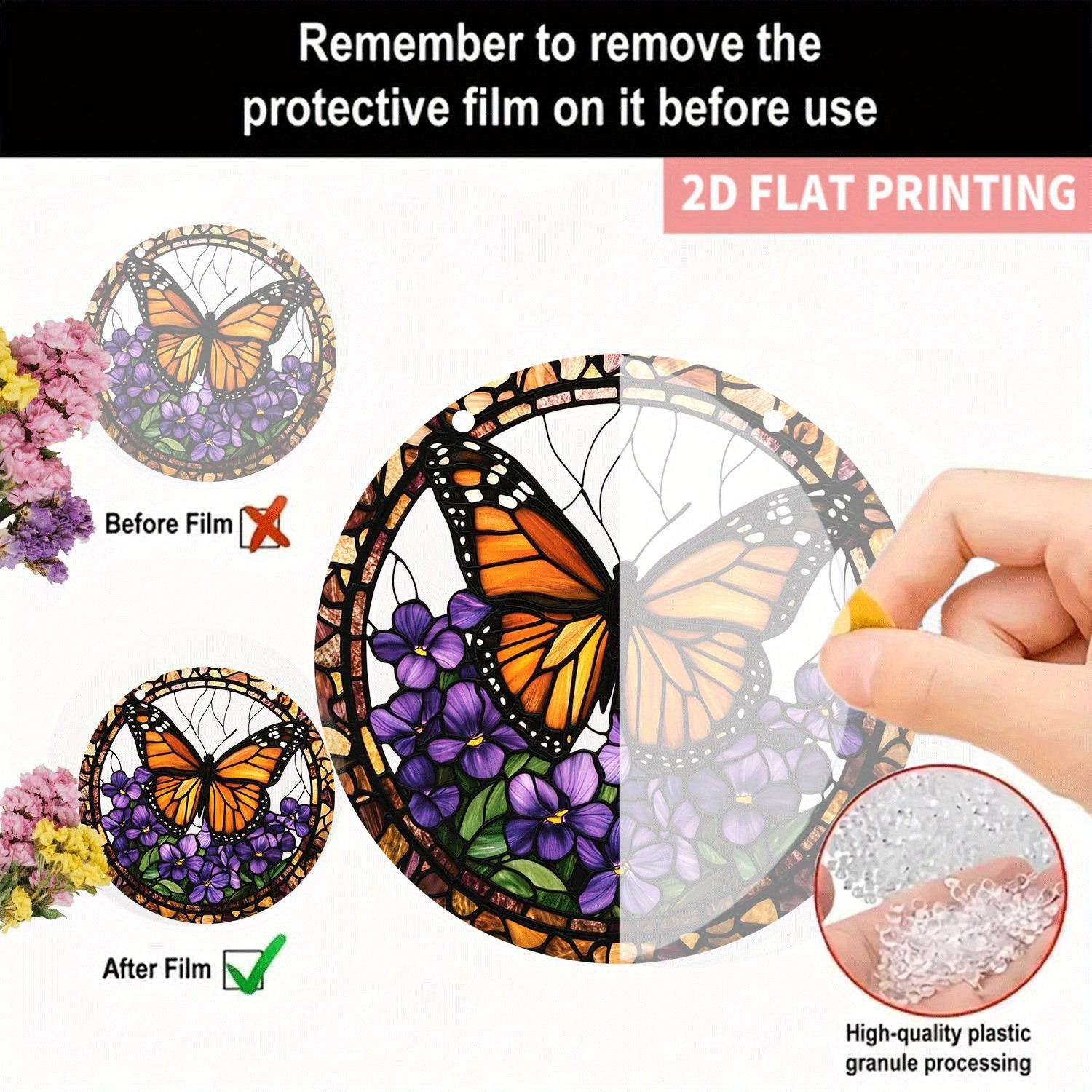Monarch Butterfly Stained Acrylic Suncatcher Purple Violet Hanging Decoration