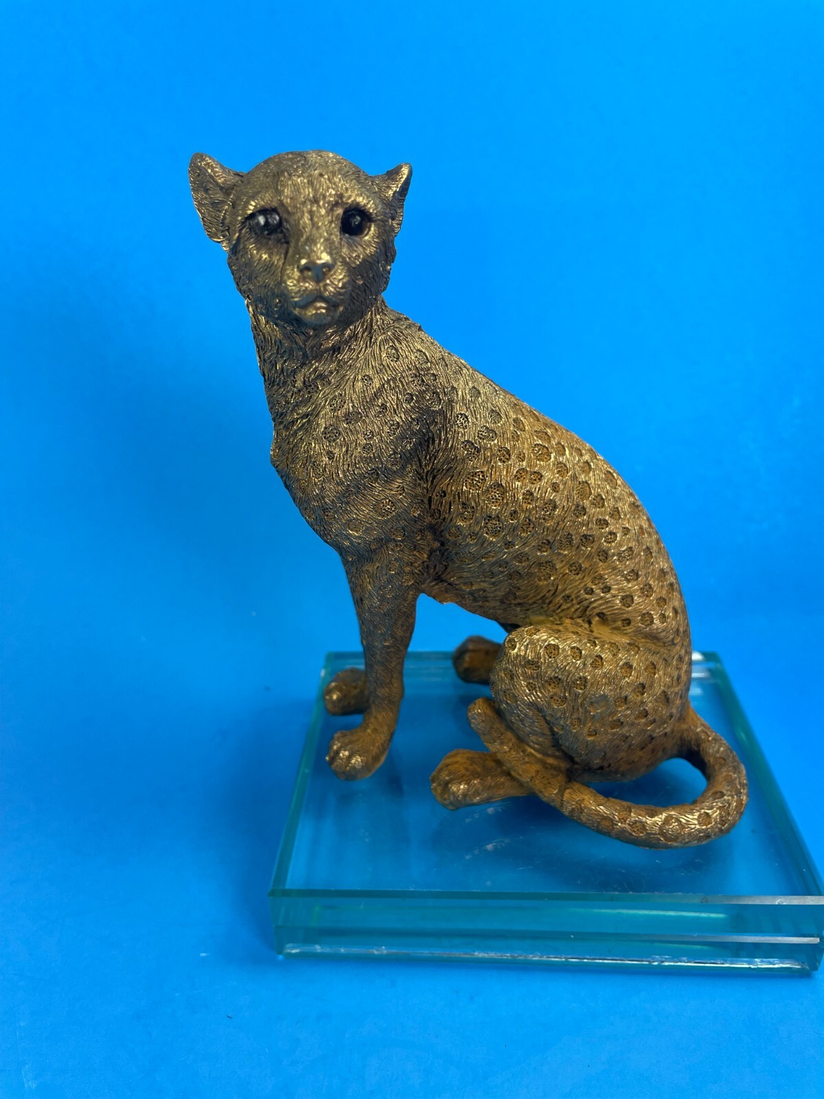Panther Cheetah Modern Brass Color Resin Art Sculpture Statue Leopard Thick Ad3