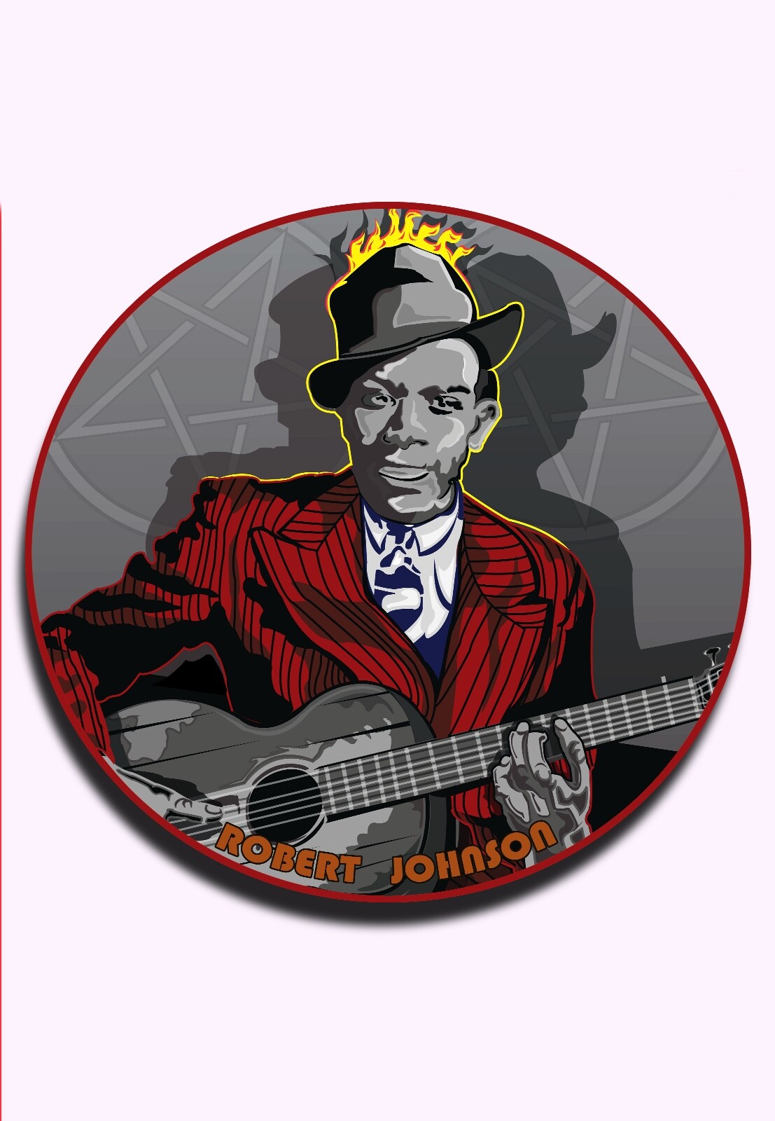 ROBERT JOHNSON DELTA BLUES SINGER GUITARIST Vinyl Decal Sticker Oval 3&Prime; x 3&Prime;