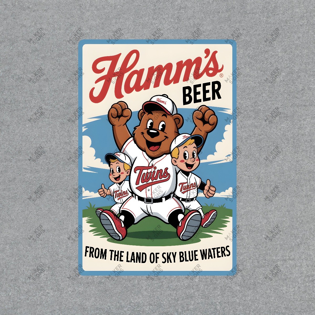 Vintage Hamms Beer Sign Minnesota Twins Baseball Bear Metal #850578