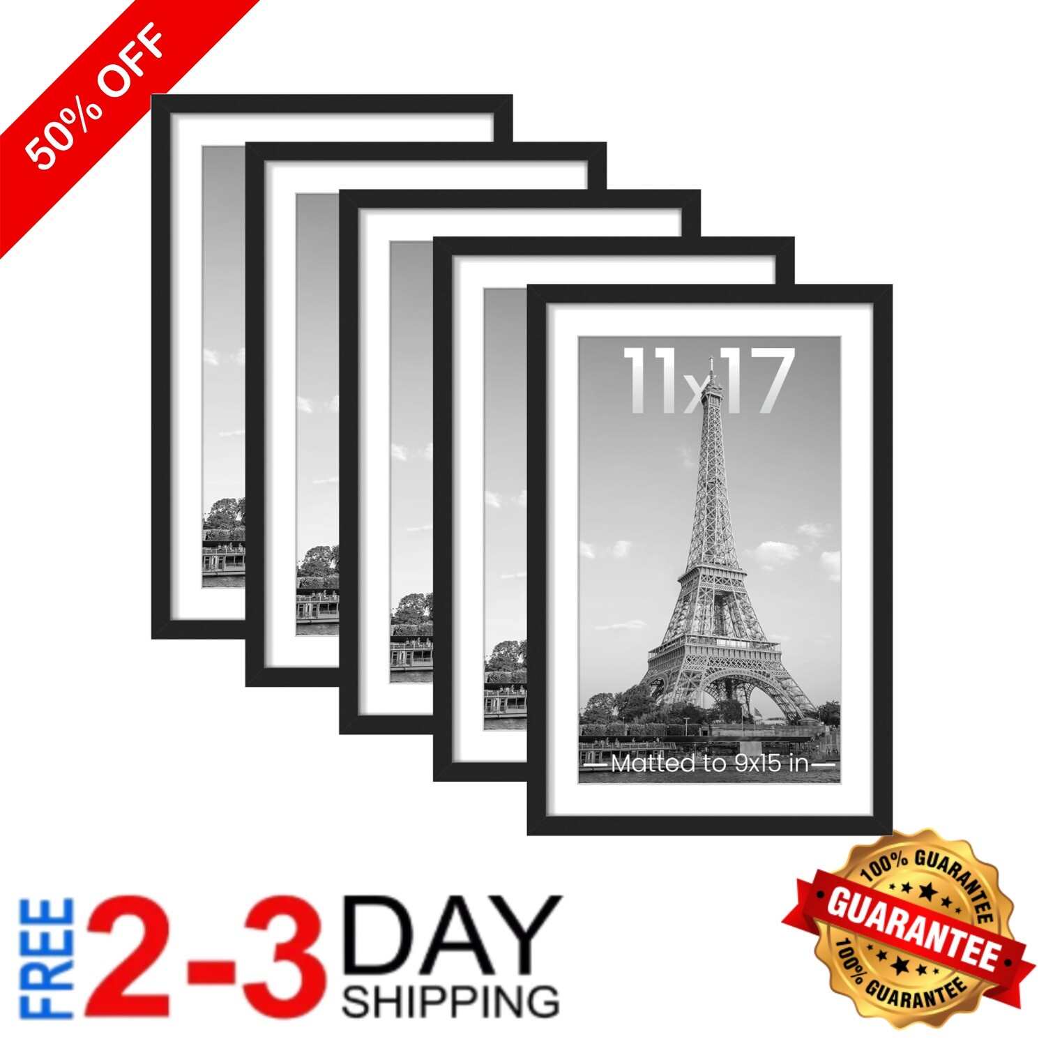 Durable Black Picture Frame Collection – 5 Count 11×17 & 9×15 Display Options