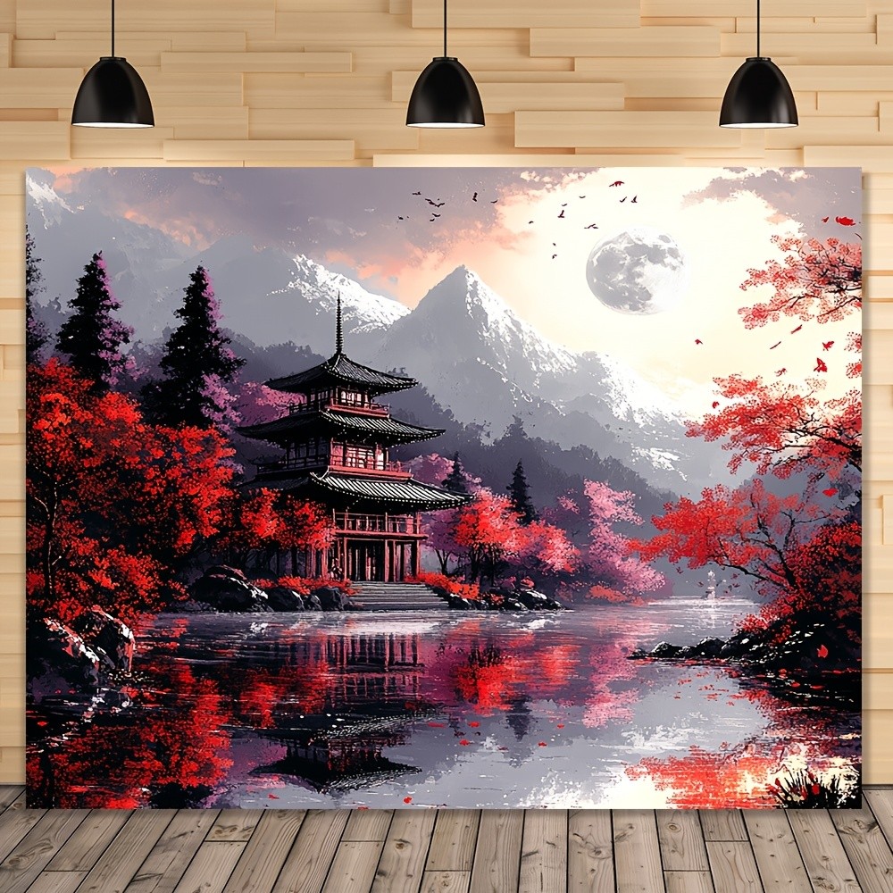 1pc Traditional Japanese Pagoda Scenic Tapestry, 100% Polyester Hanging Wall Dec