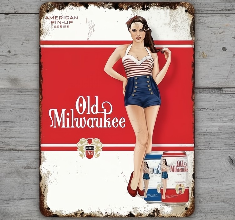 Old Milwaukee Beer Pin-Up Series 8 x 12 Vintage Novelty Metal Sign Made In USA