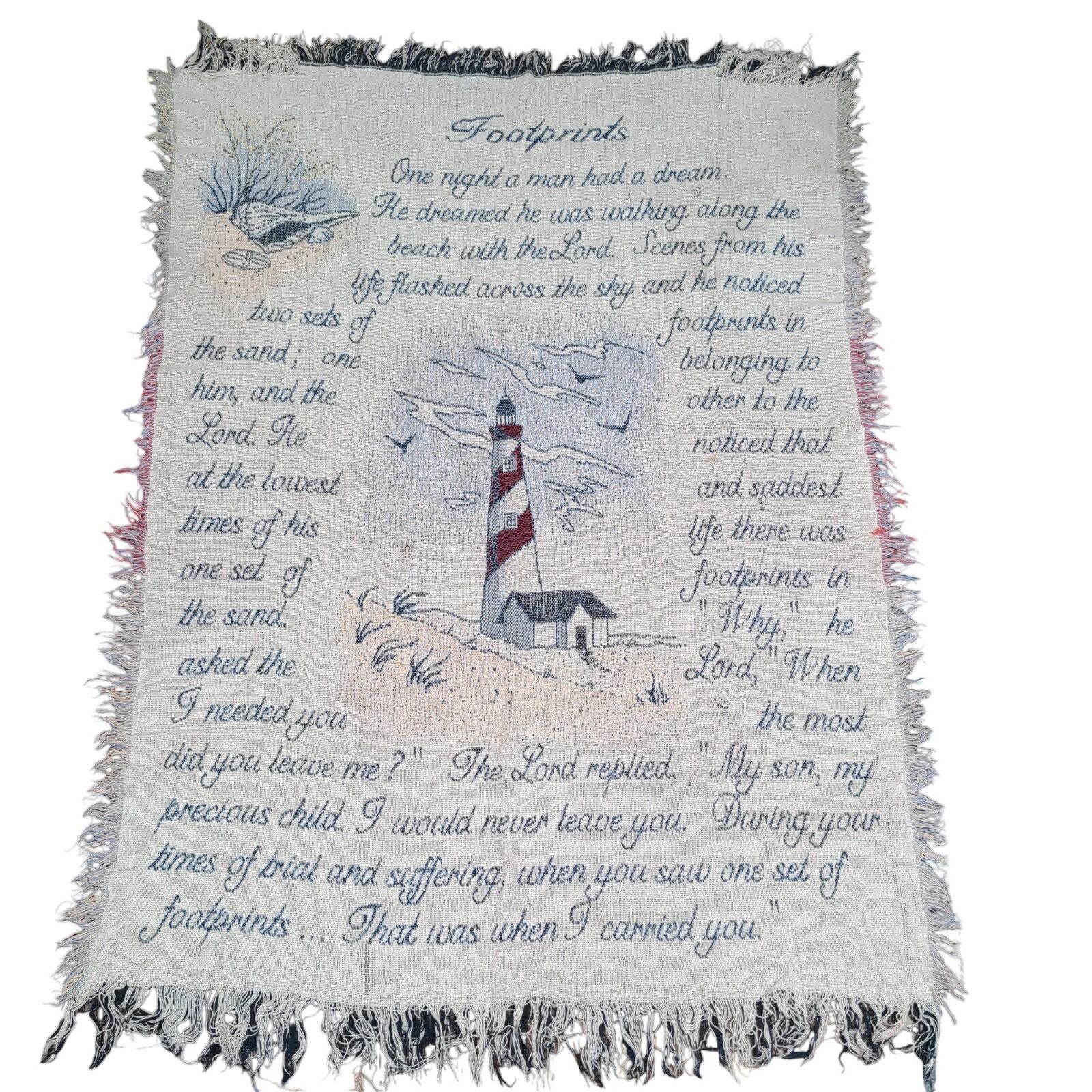 Footprints in the Sand Tapestry Throw Blanket Fringe Hem Wall Art 62×44