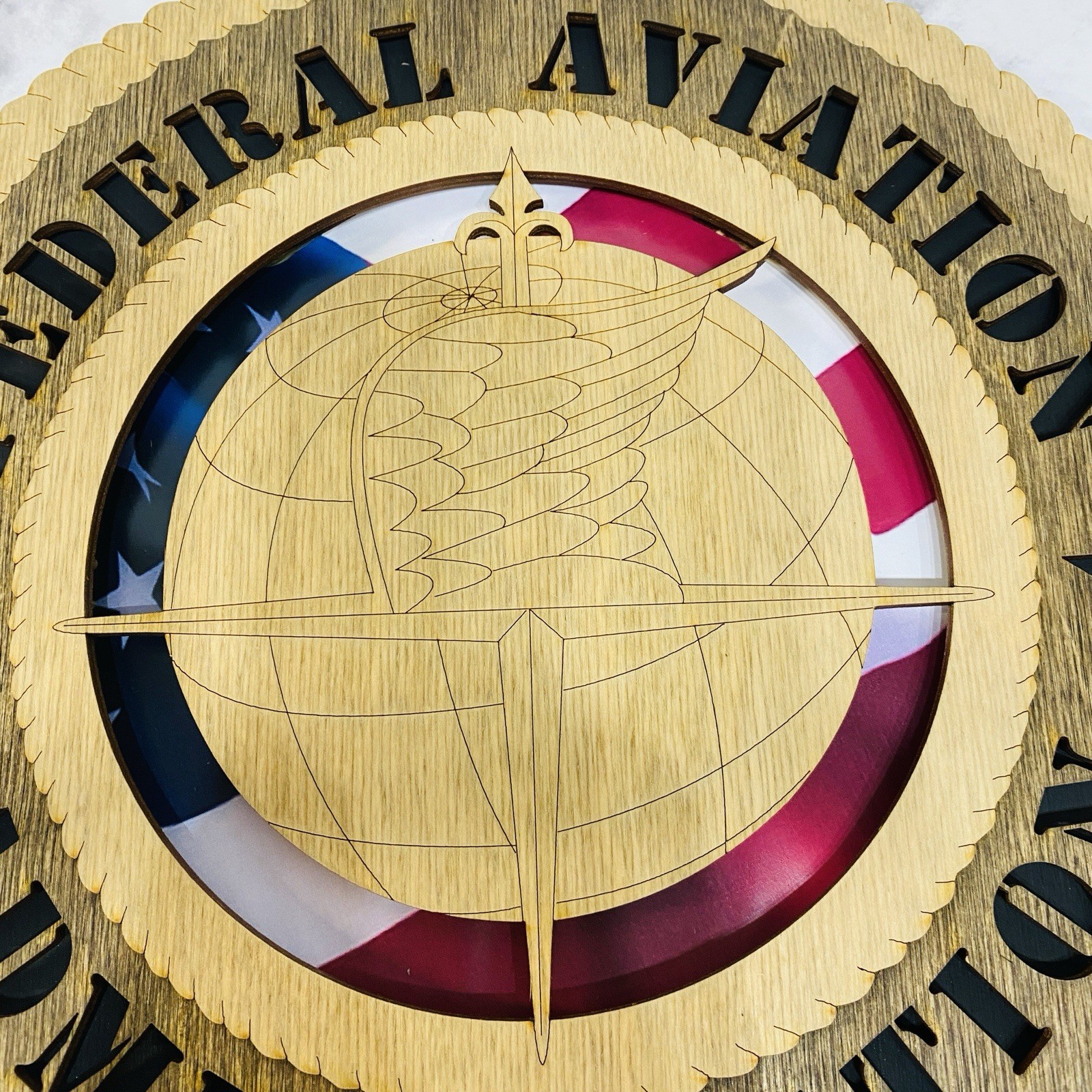 Federal Aviation Administration Handmade Round Laser Cut Wood Sign NEW