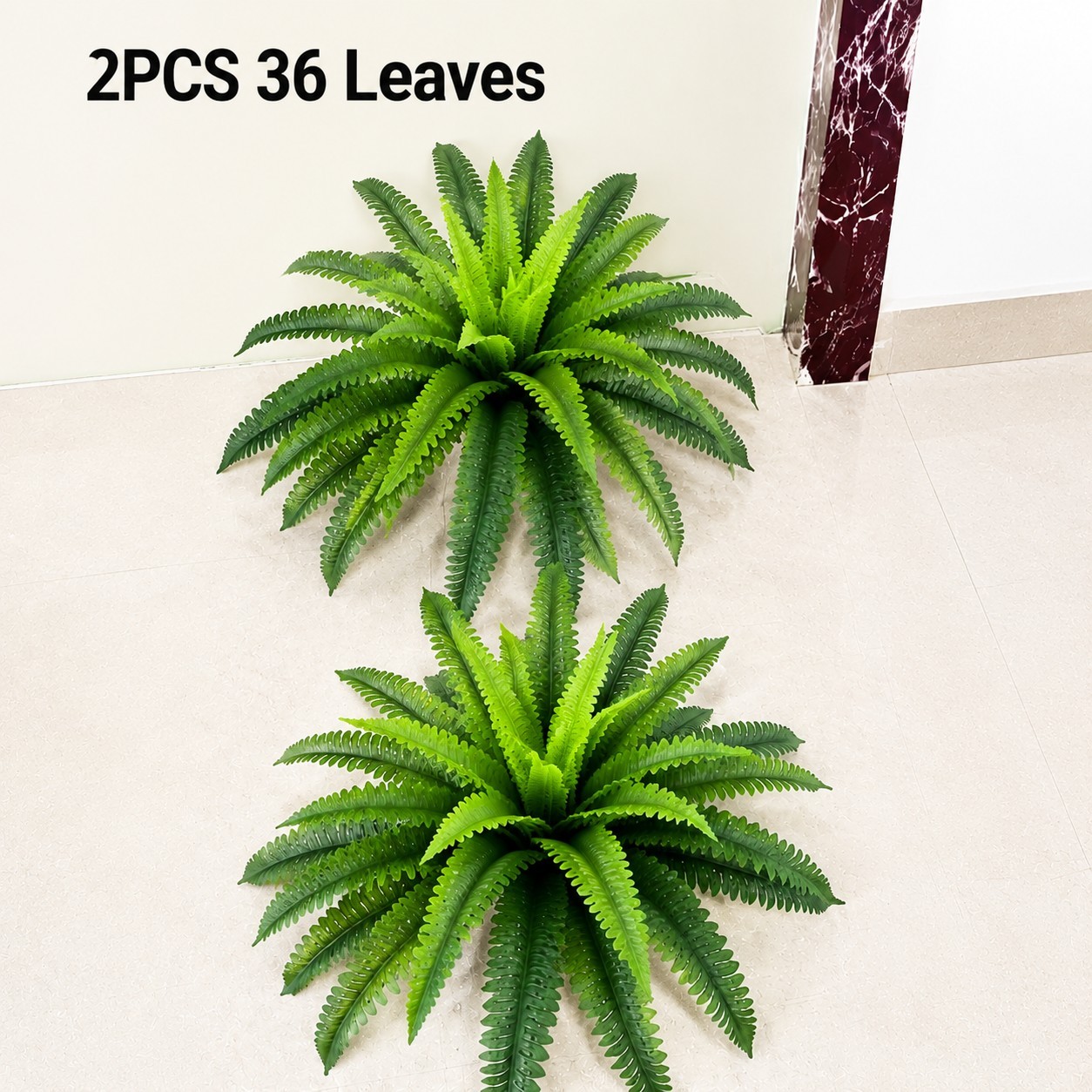 2Pcs 38 Leaves Artificial Boston Ferns 24 in Bush Plant Green Plant Home Decor
