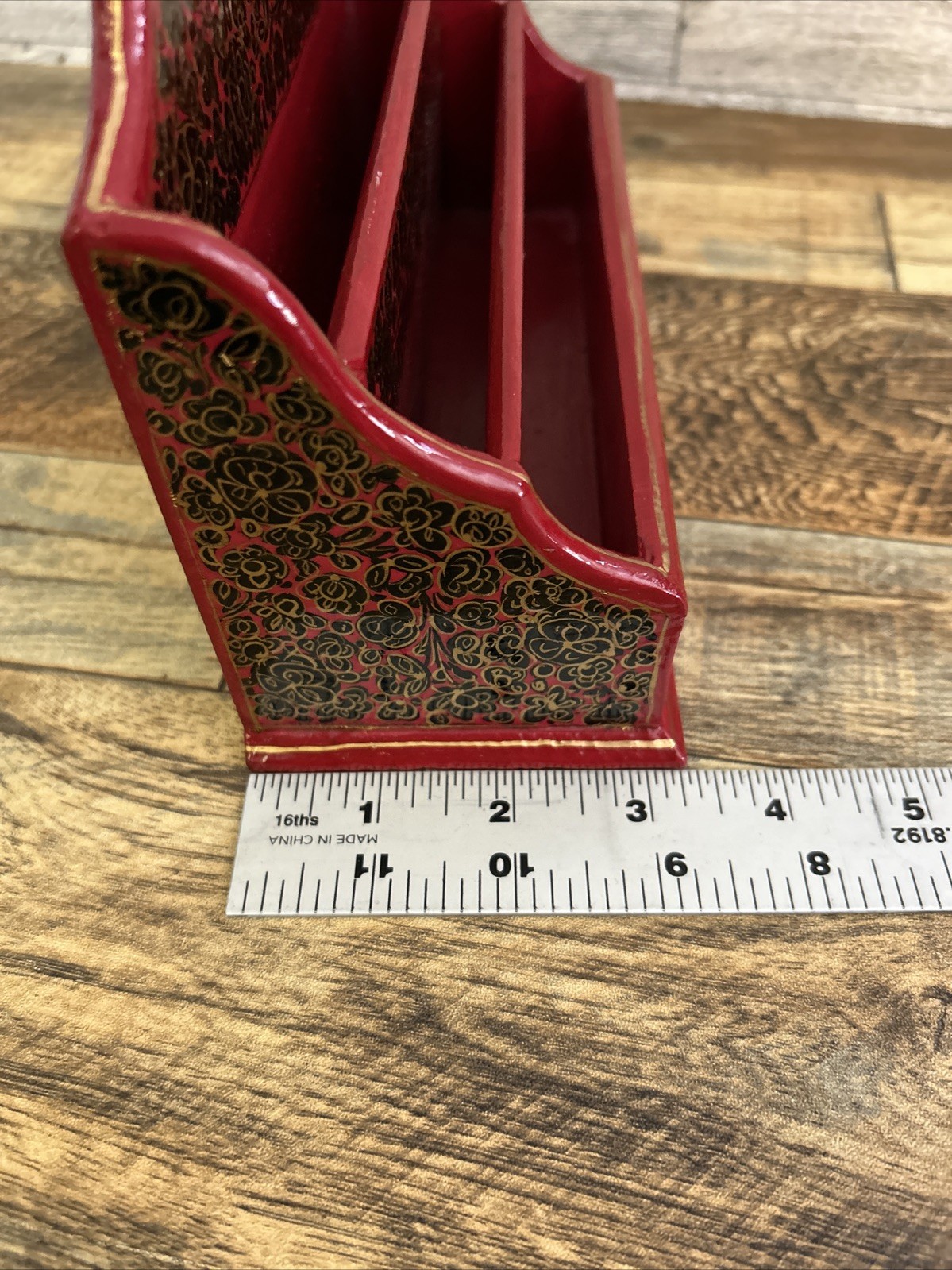Vintage Wood Lacquer Letter Rack Holder Lacquered Red