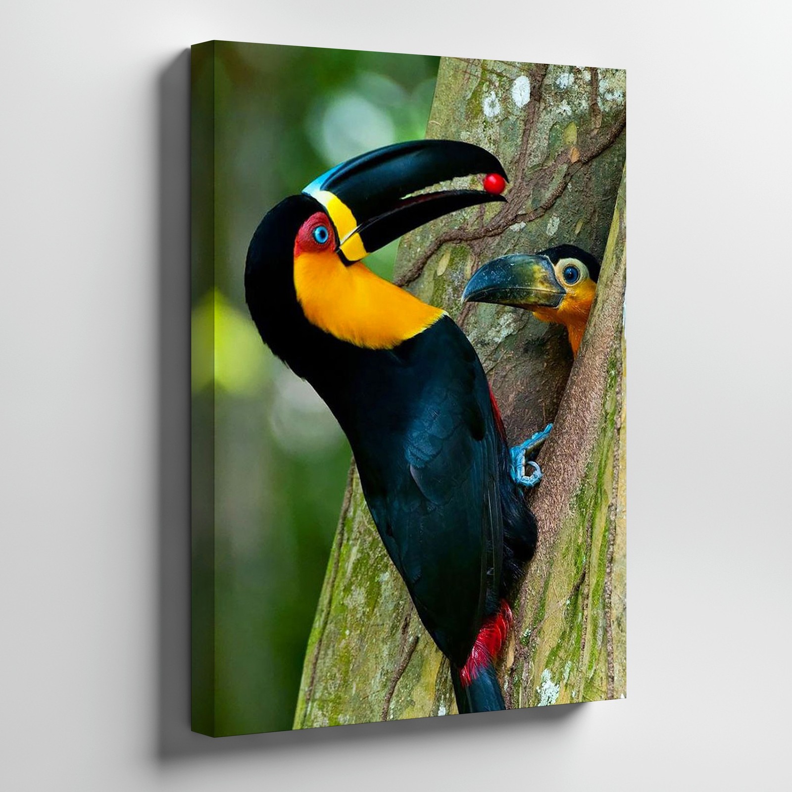 Colorful Toucan Bird On Tree Trunk Vibrant Wildlife Canvas Wall Art Print Home