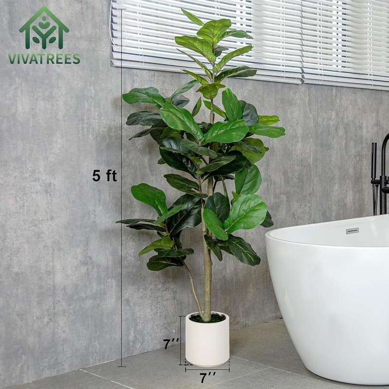 Fiddle Leaf Fig Tree W/ Planter Lifelike Indoor Decor Easy Care Home Office New