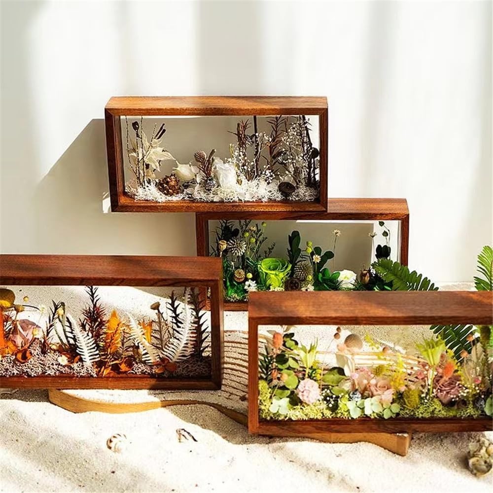 Rectangle Shadow Acrylic Wood Frame Display Storage , 10X5,Desktop Postcard D…