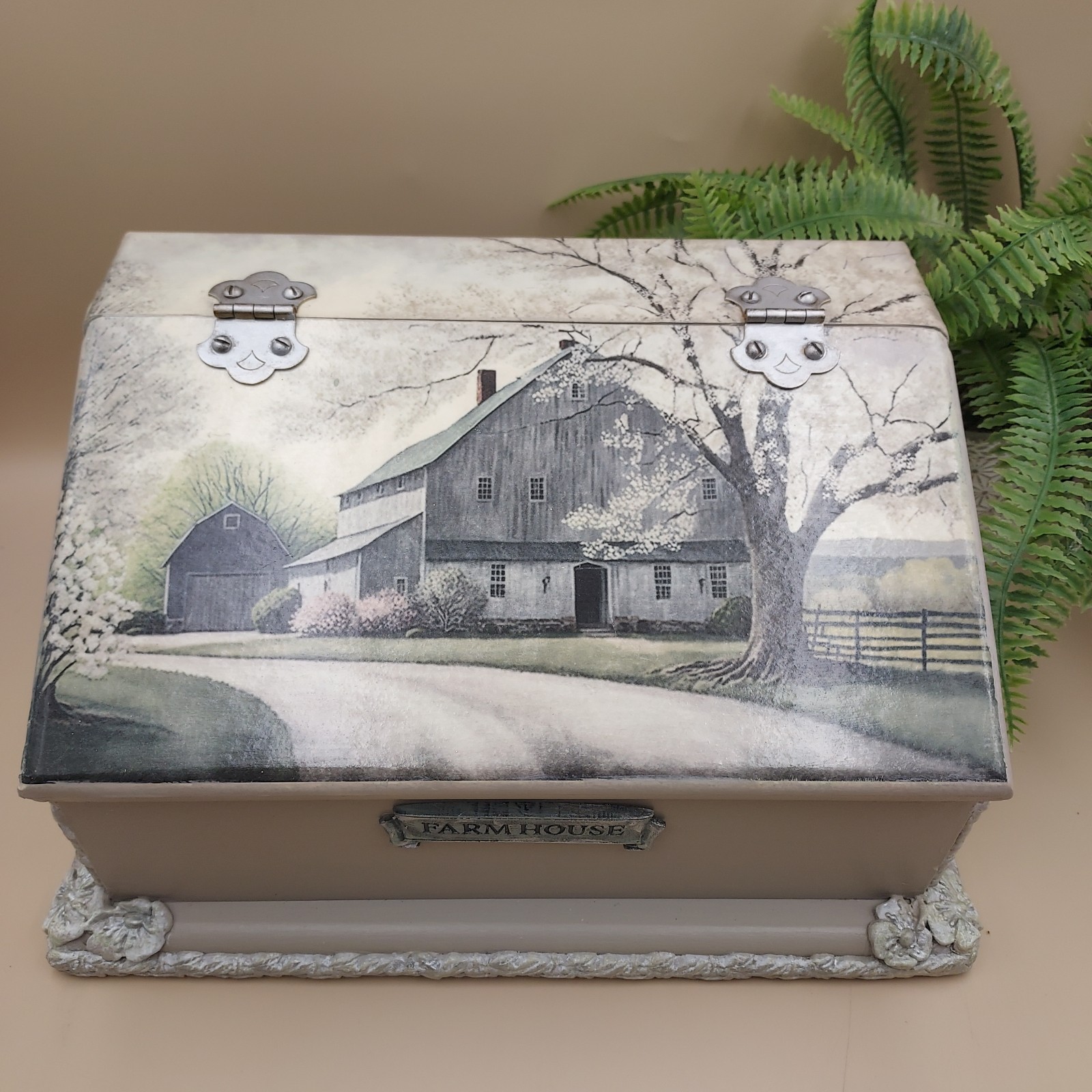 Vtg Farmhouse Wood Storage Box Handmade Barn Décor Cottage Country Kitchen Decor