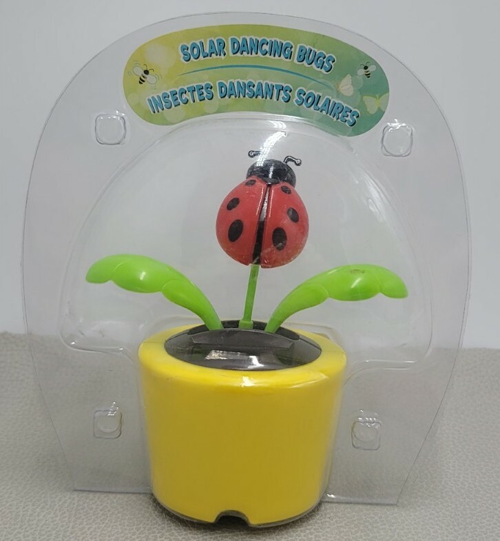 Solar DANCING LADYBUG Yellow Flower Pot TOY Sunlight Powered Dancer BOBBLE HEAD