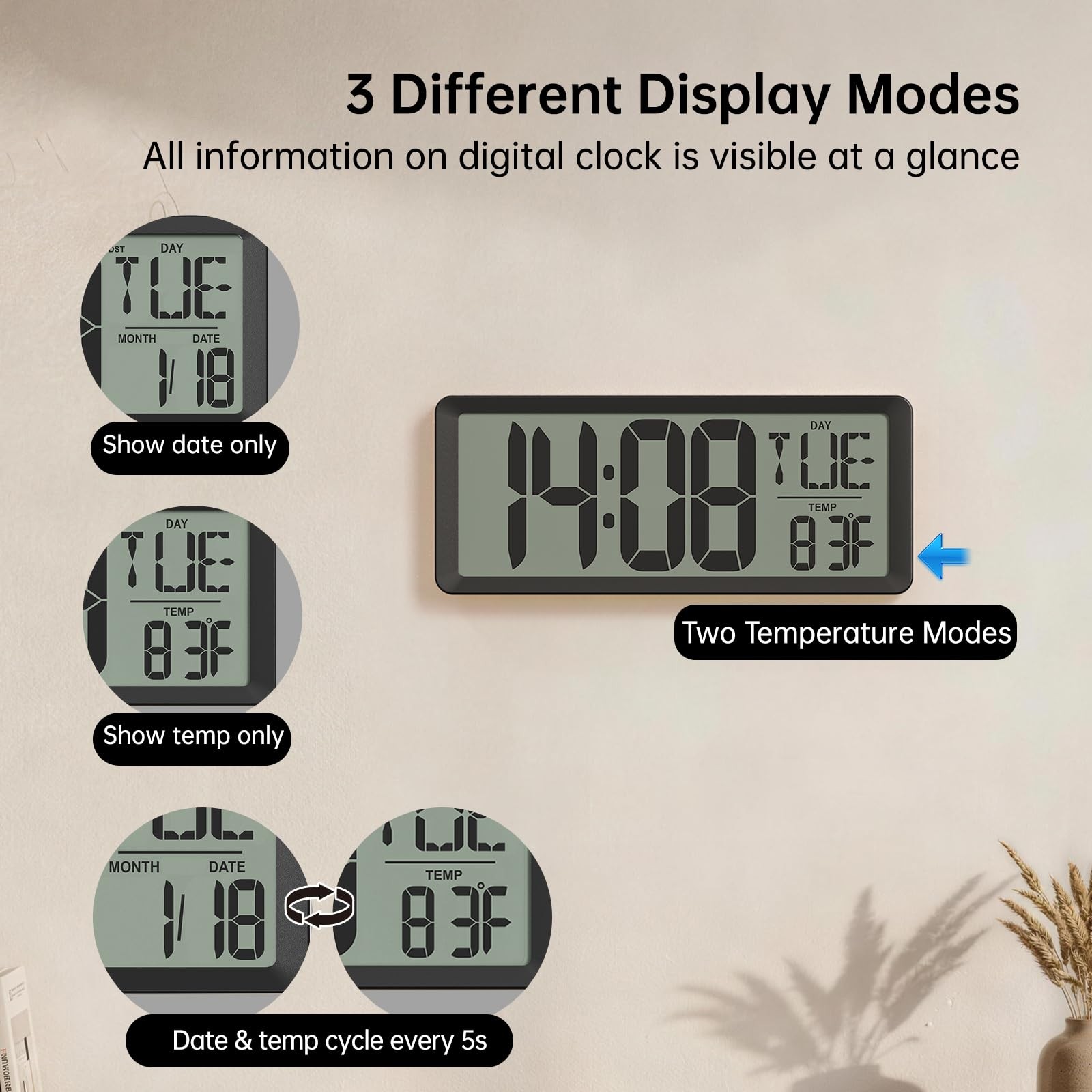 Wall Clock Multifunctional-Alarm/Date/Clander/DST/Temperature/Timer/8 Languages