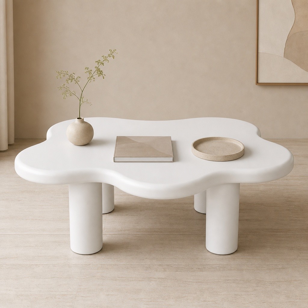 Cloud-Shaped Coffee Table 40&Prime; White MDF for Living Room