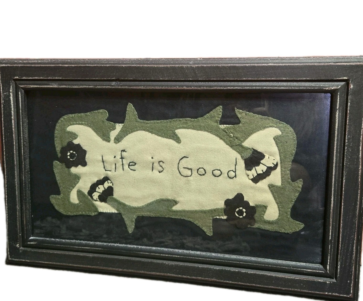 Life Is Good Framed Wall Art Embroidery Felt Country Cottagecore 21&Prime;x13&Prime; Decor