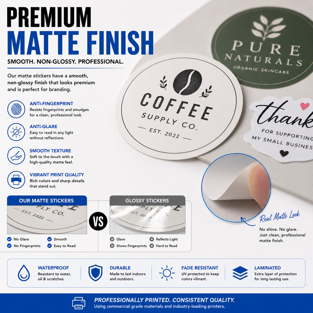 Custom Logo Stickers Matte Vinyl Labels Business Branding Decals 1-6&Prime; Bulk