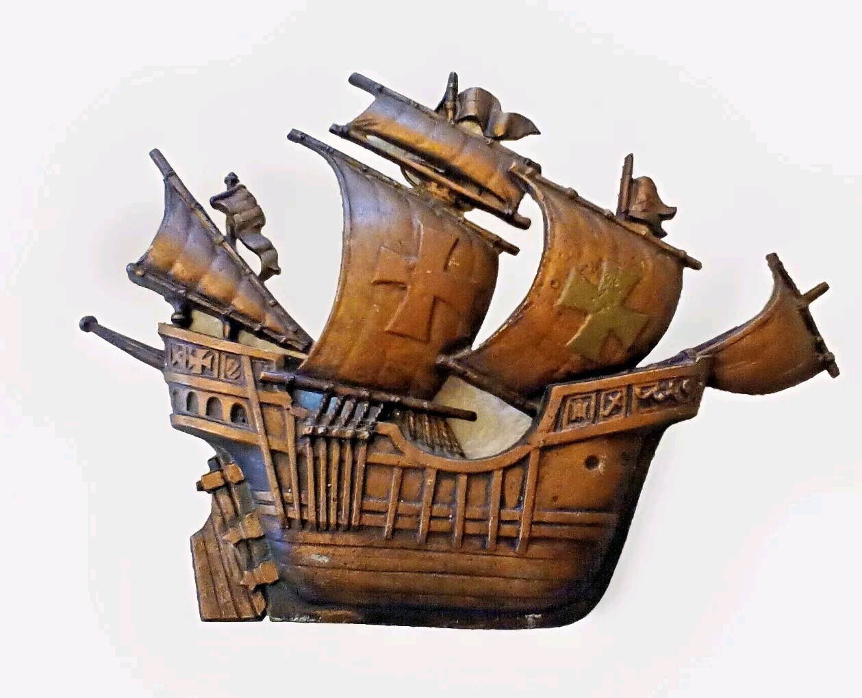 VINTAGE METAL CLIPPER 3D SAILING SHIP WALL ART MCM NAUTICAL 11.5&Prime; x14.5&Prime;