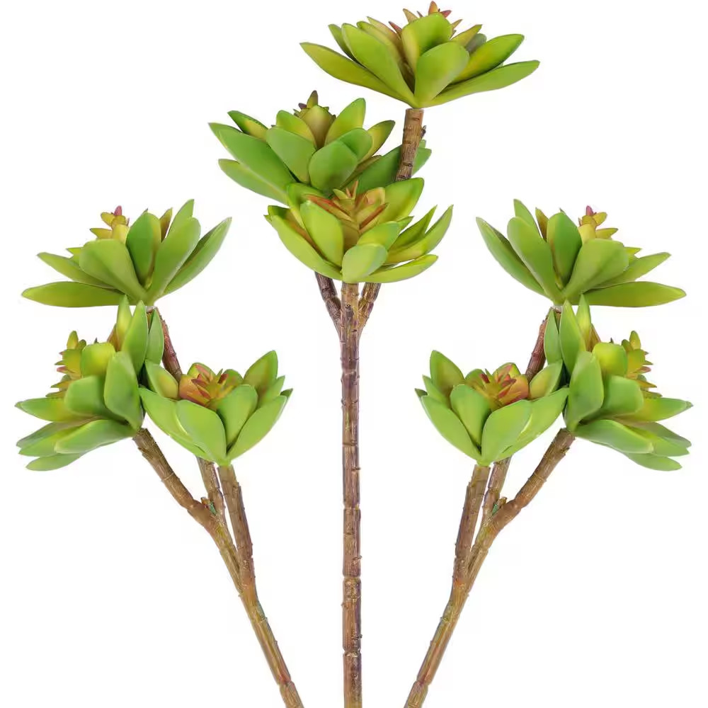 3.9 In. 11.6 In. Green Indoor Artificial Succulent Plant 3-Piece Flexible Branch