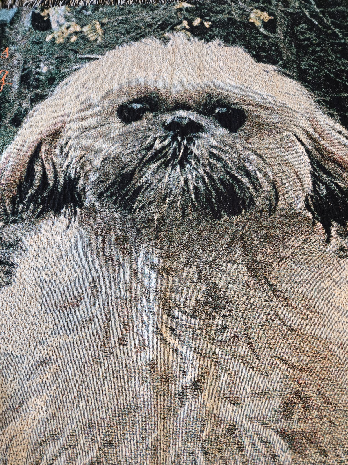 White Shih Tzu Tapestey Throw Monogrammed « Miss Thang » 62 in X 52 with Fringe