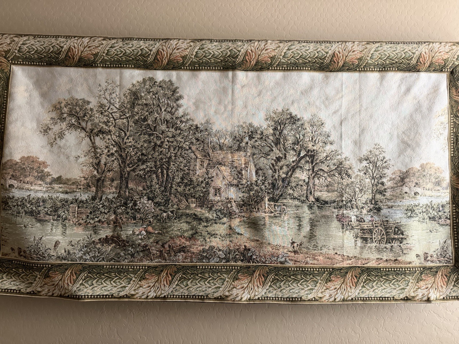 Landscape Multicolor Woven Decorative Wall Tapestry with Tassels, Horizontal