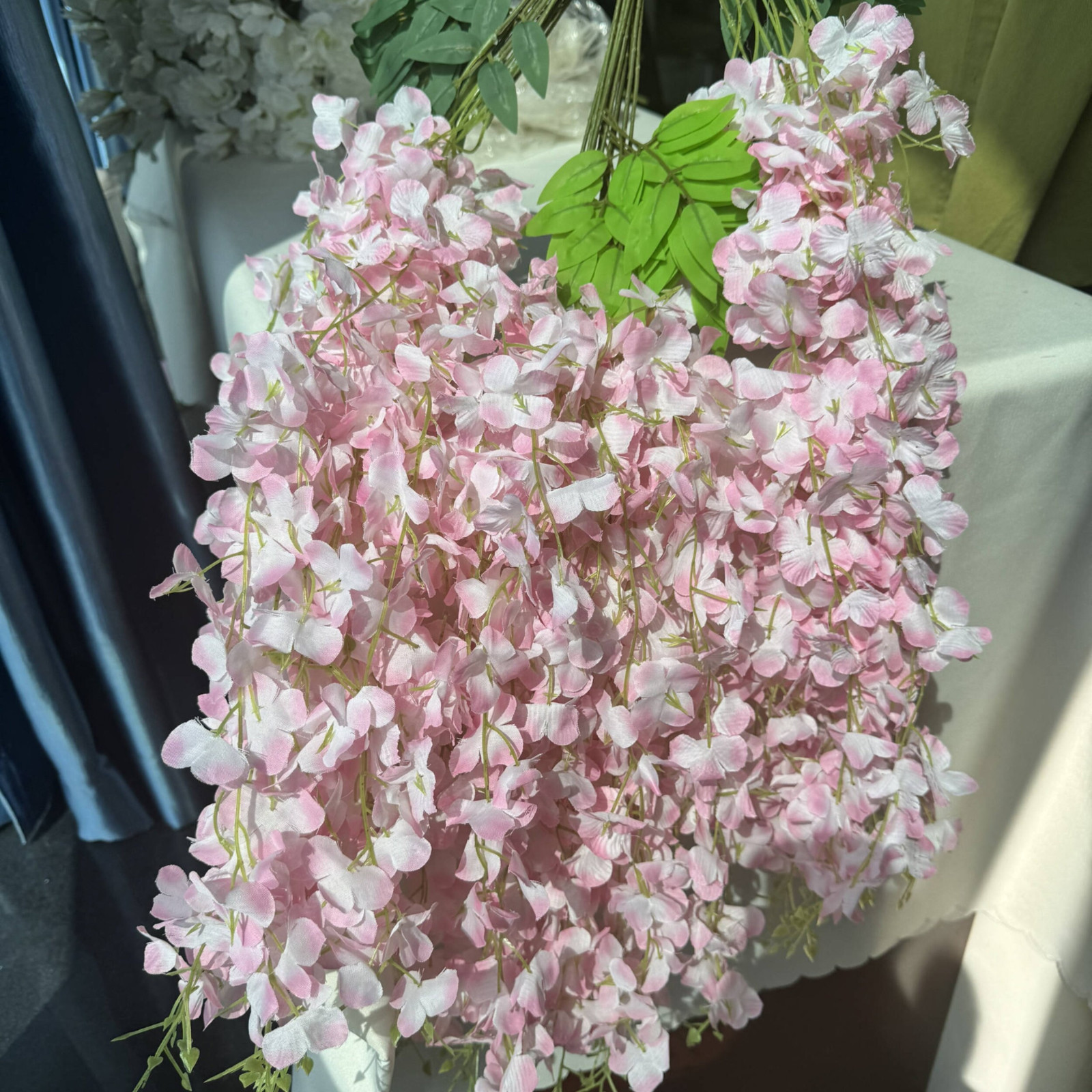 Hanging Faux Pink Wisteria Wedding Floral Decor – 24 pcs, 72 Branches Total