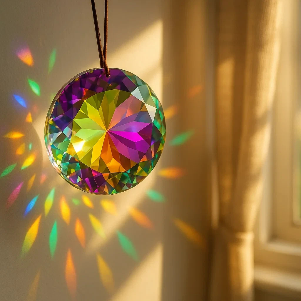 Handmade Suncatcher Faceted Round Prism Crystal Pendant Rainbow Glass Home Decor