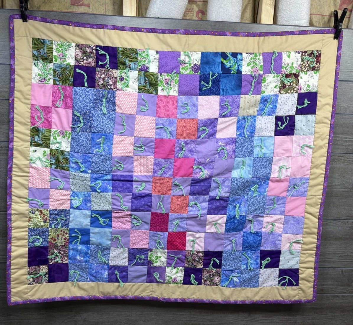 Ohio Amish Hand Made Pink Purple Patch Quilt Throw Blanket New 34×40