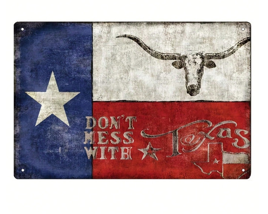Don&rsquo;t Mess With Texas Metal Sign Longhorn Wall Decor Rustic 8×12 Plaque