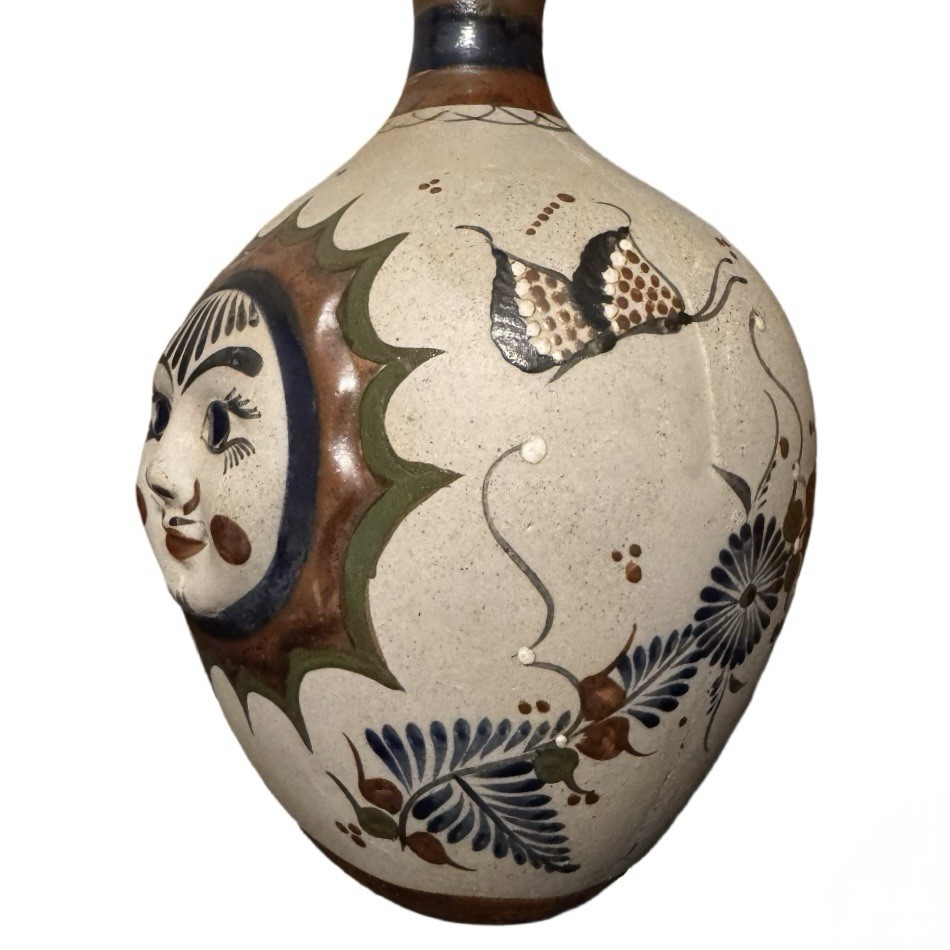 Handcrafted Handpainted Pottery Celestial Sun Face Mexican Tonala Vase