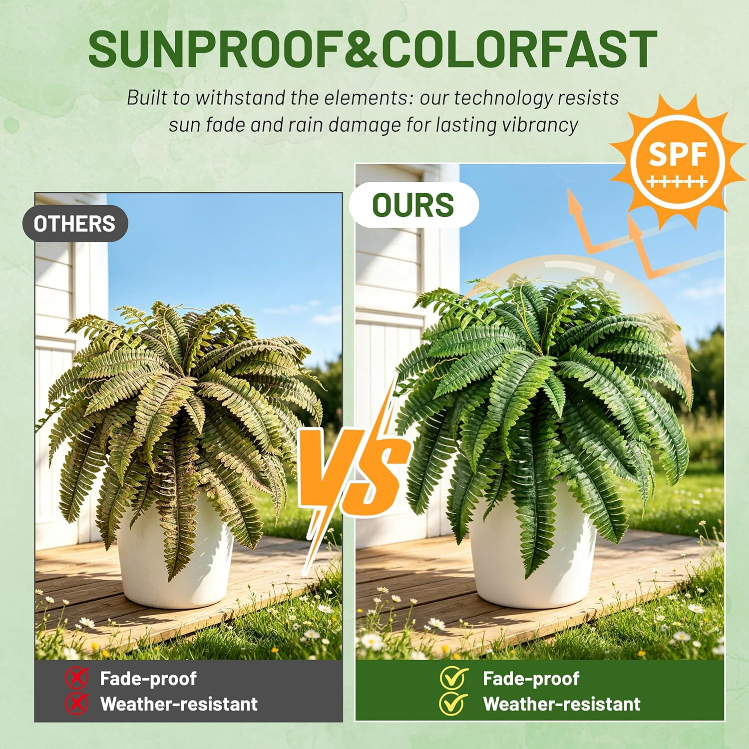 2 Pack 45&Prime;/60 Leaves Large Fake Ferns, UV Resistant Outdoor Artificial Plants Fa