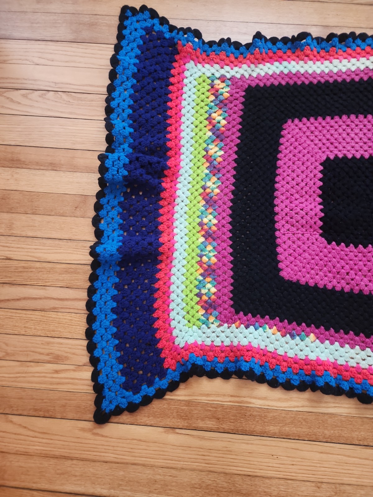 Vtg Handmade Crochet Granny Square Blanket Afghan Throw 42&Prime; x 56&Prime; One Of A Kind