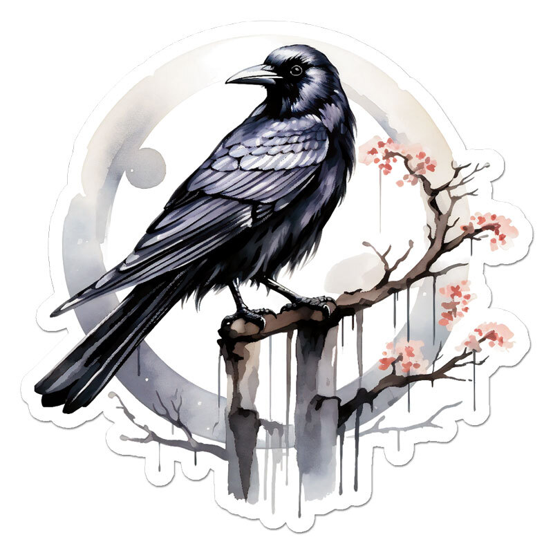 Crow Raven Blossoms, Vinyl Decal Sticker, Indoor Outdoor, 3 Sizes, #11597