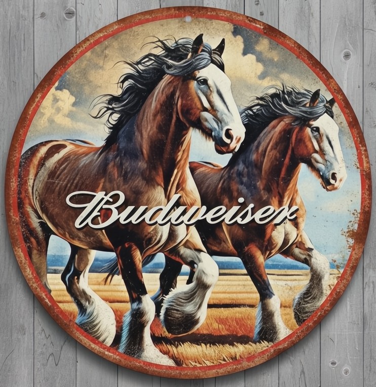 Budweiser Beer 12&Prime; Diameter Vintage Novelty Metal Sign Made In USA New!