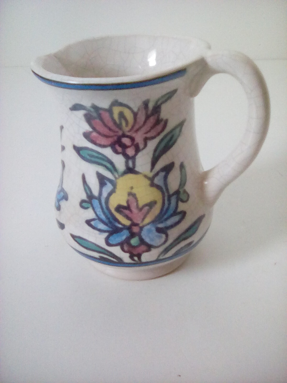 Pottery Barn Pitcher Decor Only 5×4&Prime; Flowers Crackle Paint AA