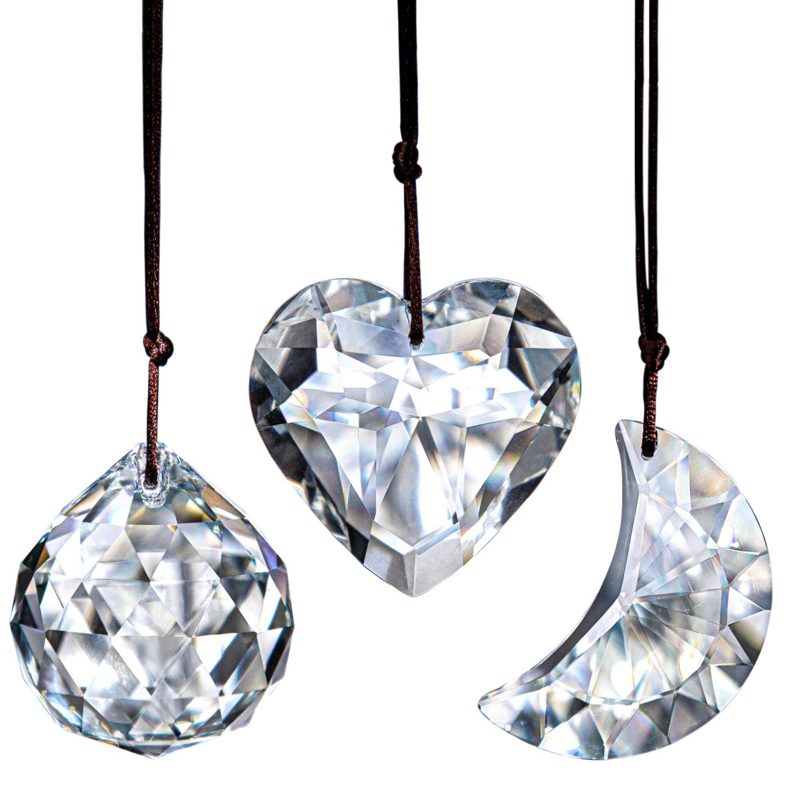Crystal Prism Heart Moon Suncatcher Hanging Window Car Garden Decor 3 Pack