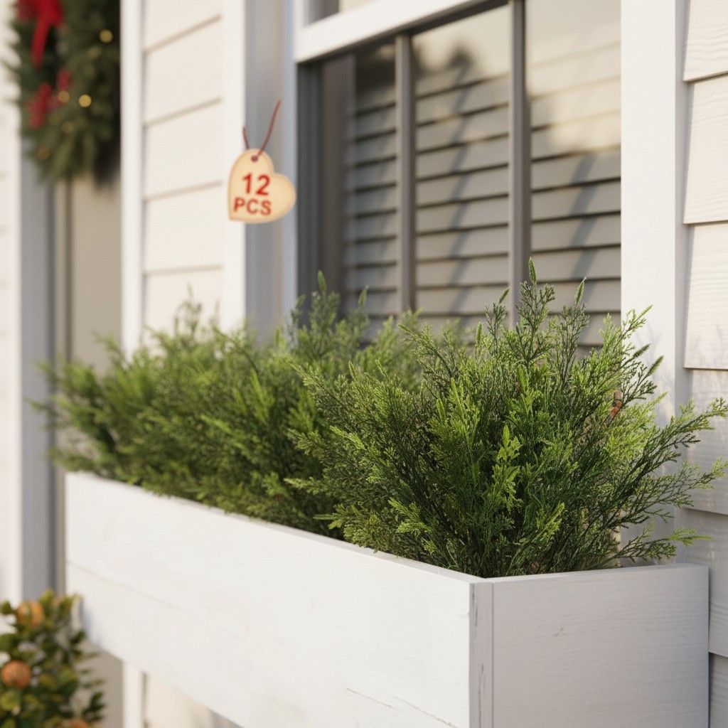 Colorfast Artificial Cedar Plants – 12 PCS for Stunning Porch & Garden Decor