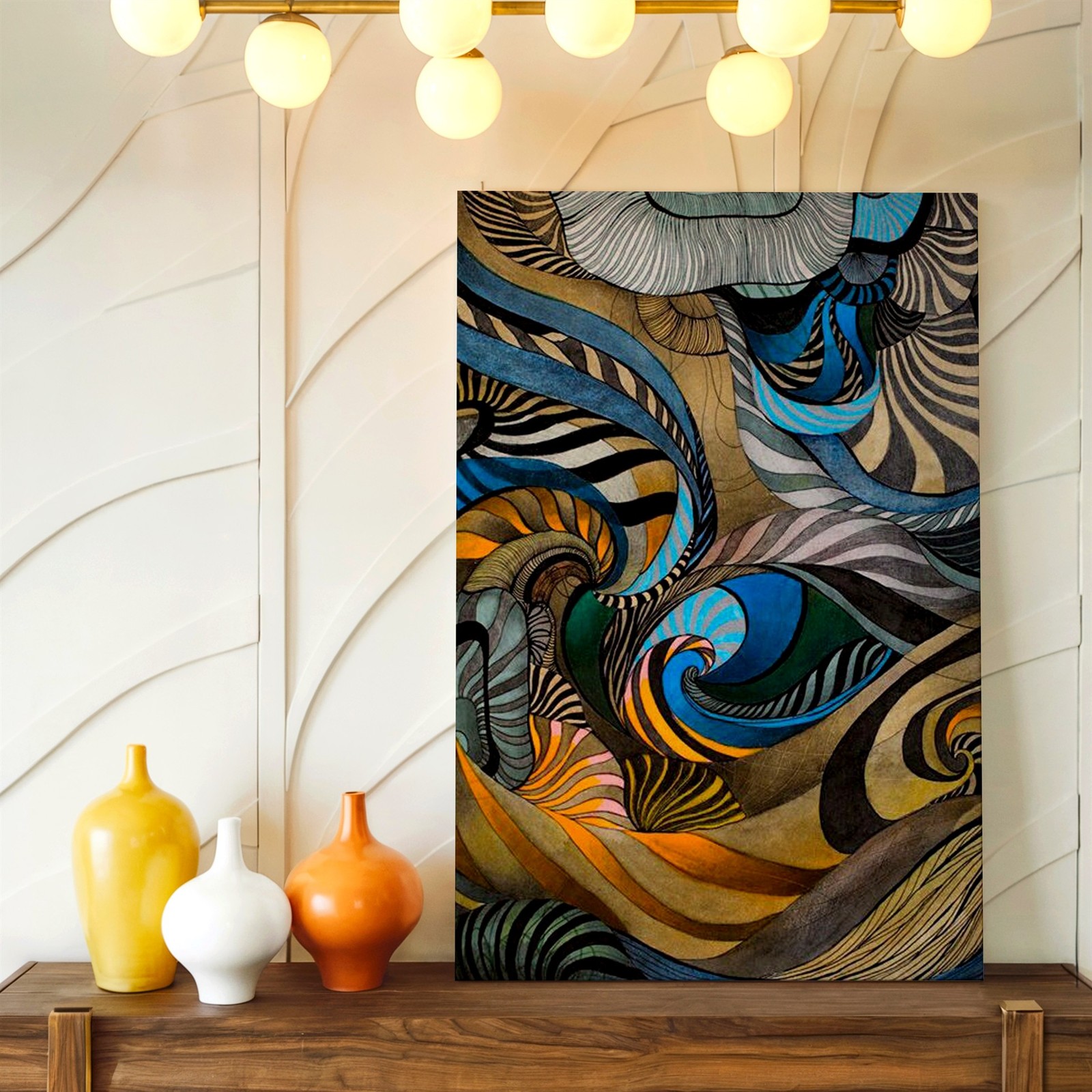 Wall Art Abstract Swirl Pattern Poster Blue Gold Black Modern Canvas Print Decor
