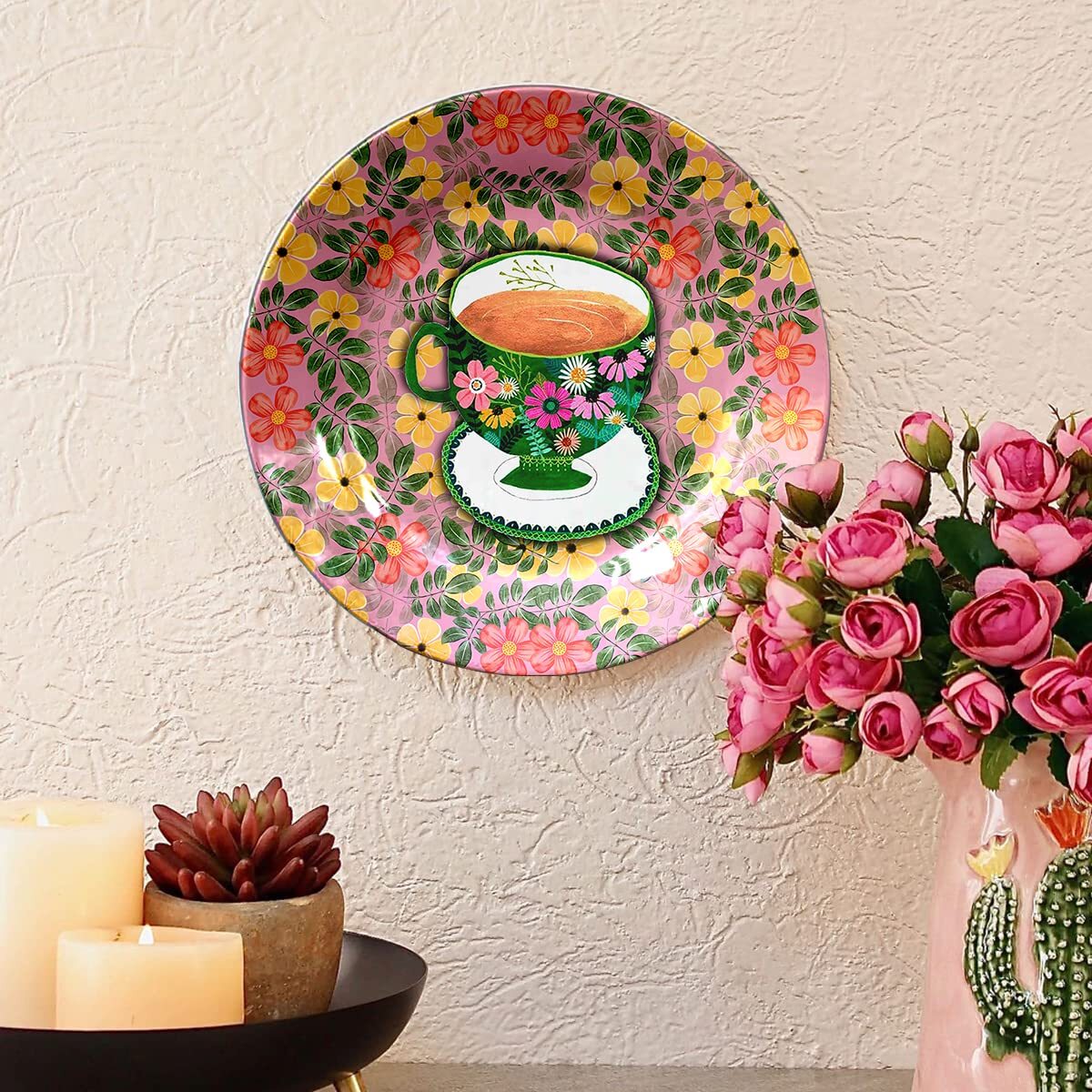 Ceramic Decorative Wall Art Plate Table Top Plate with Stand Hotel Cafe Decor