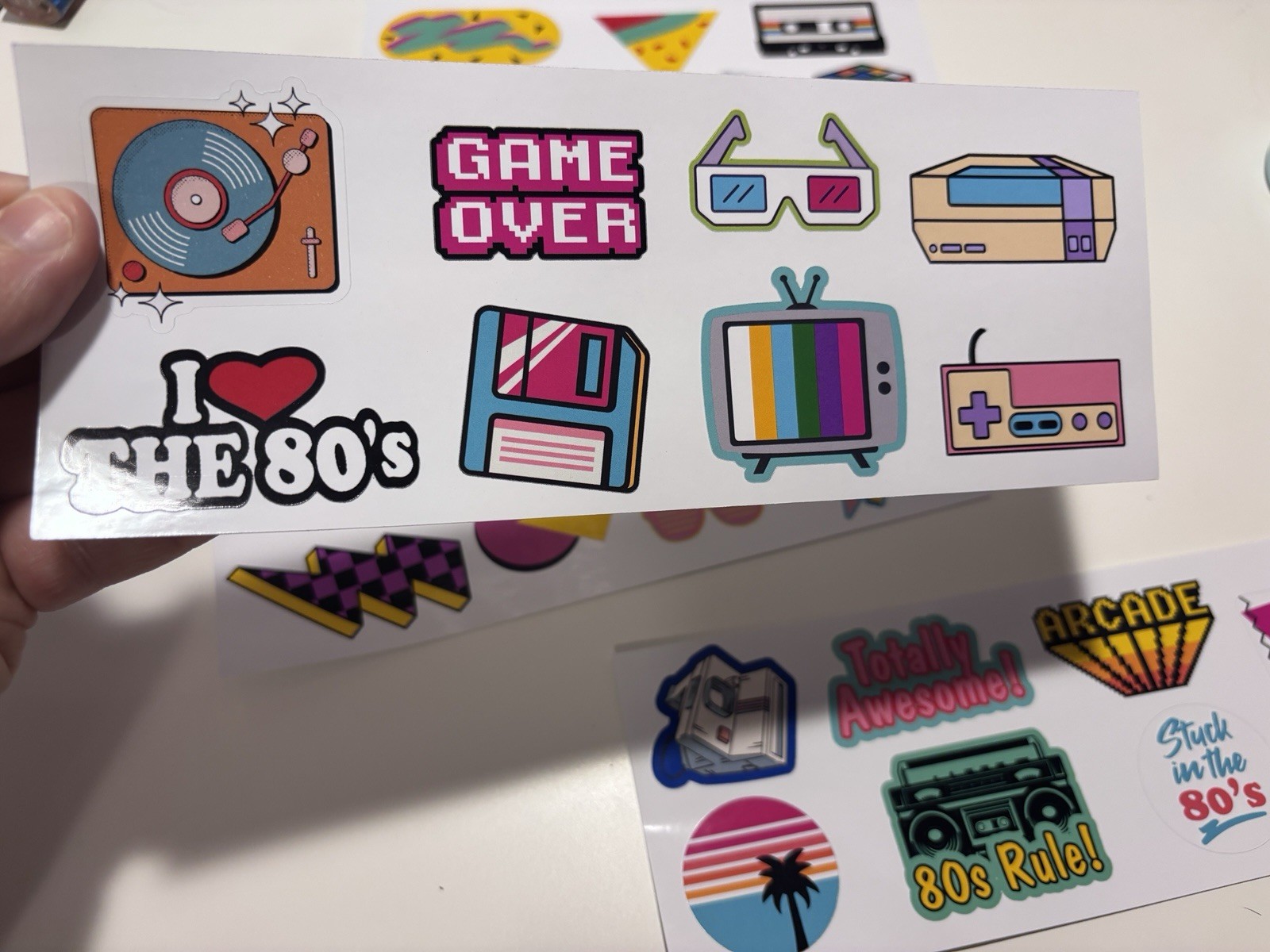 80&rsquo;s Themed Sticker Sheets, Retro 1980&rsquo;s Pop Culture Art, 80&rsquo;s Neon Aesthetic