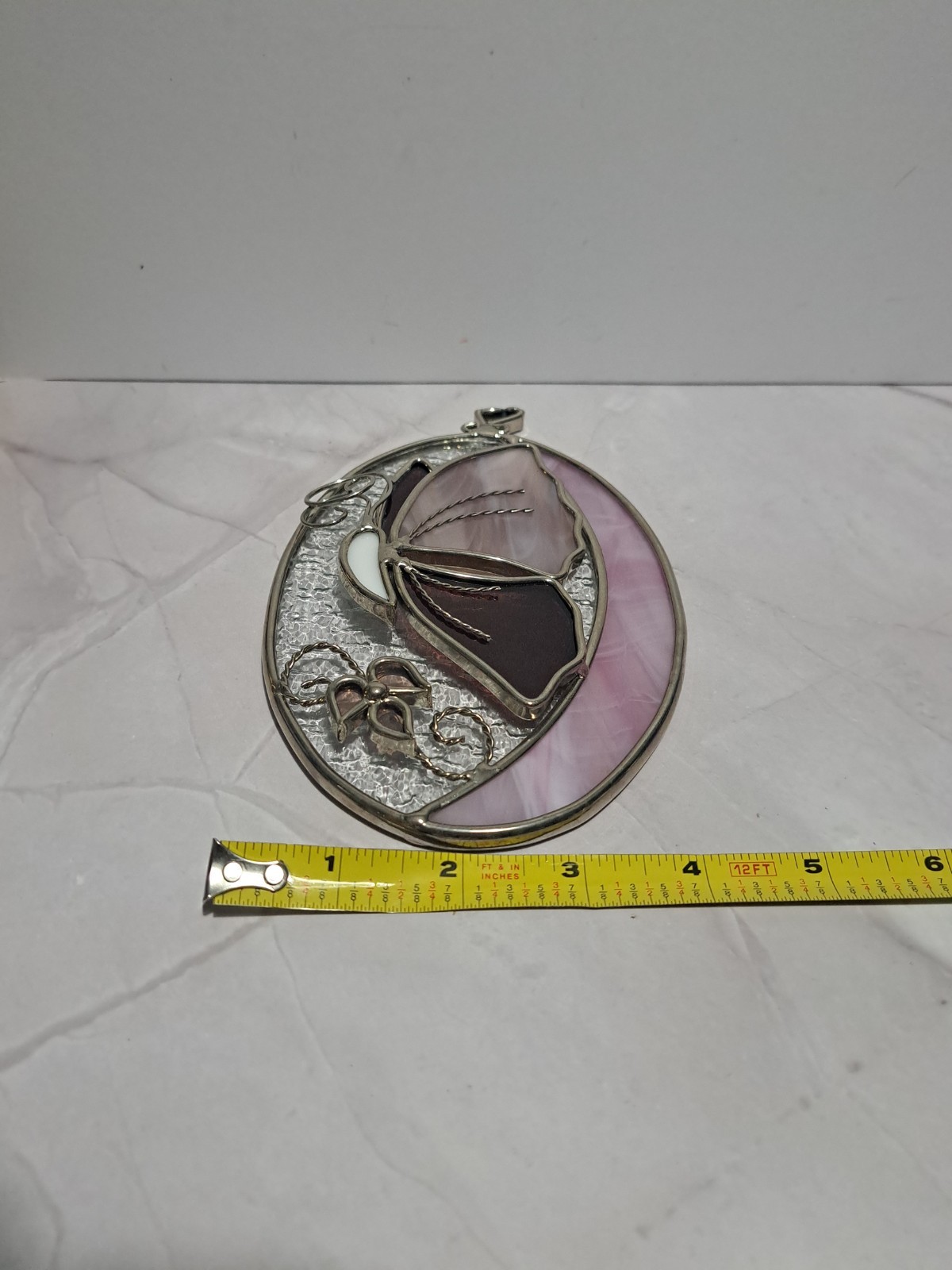 Vintage Stained Glass Butterfly Sun Catcher Pink Purple Cottagecore Whimsy