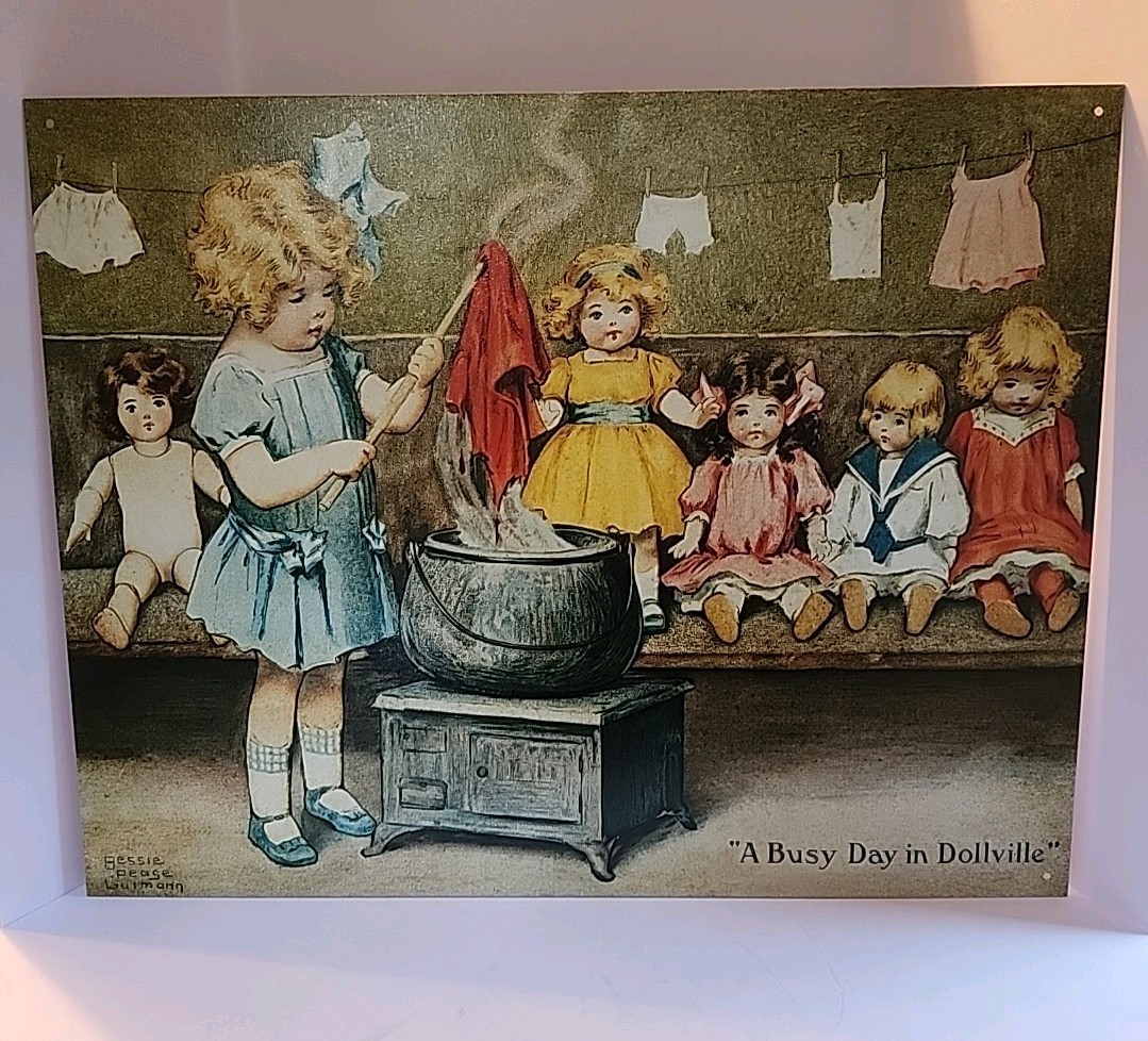 Metal Wall Art « A Busy Day In Dollville » 12.5in. X 16in.