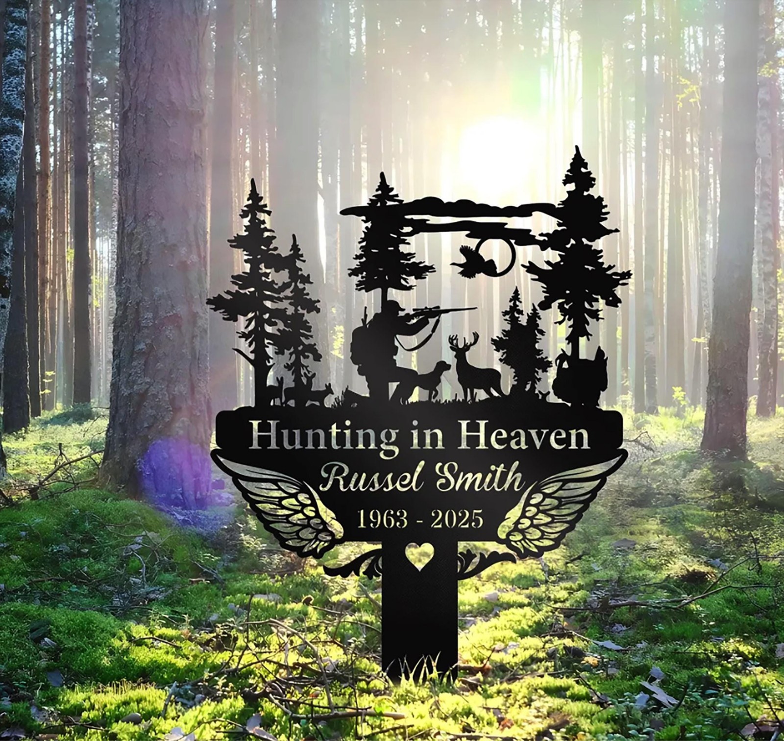 Hunting In Heaven Memorial Stake, Personalized Hunter Grave Marker Sign