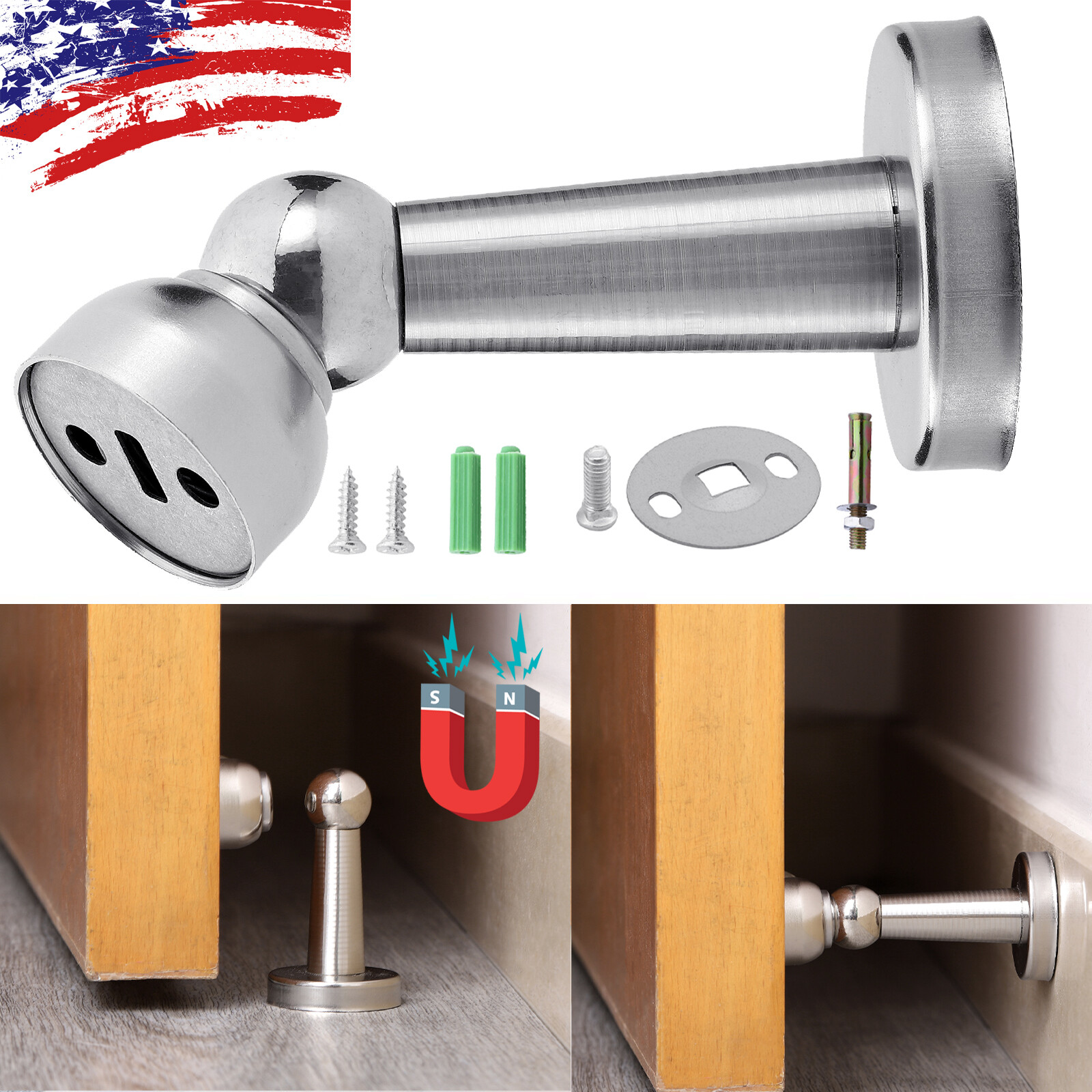 Magnetic Door Stop Holder Stay Home Safety Stopper Guard Office Fitting Screws