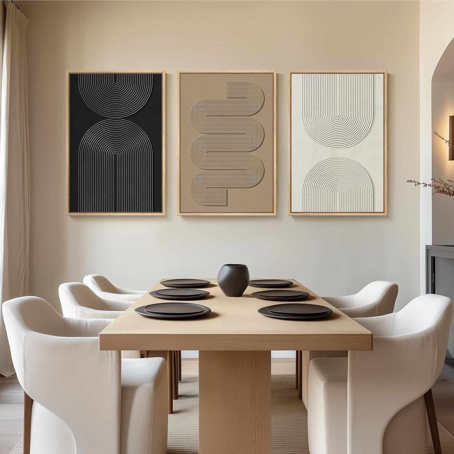 Large 3D Textured Abstract Wall Art 3 Piece Boho
